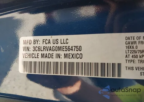 2021 Ram Promaster 1500 Low Roof 136 Wb из США, поврежденный, VIN 3C6LRVAG0ME564750